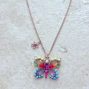 Betsey Johnson Love Fest Butterfly Multicolored Crystal Necklace NWT